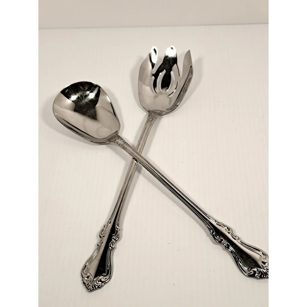 Reed & Barton Shubert Stainless 18/10 Salad Serving Set 2pc Silver 11.25